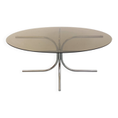 Vintage oval dining table in smoked glass and chrome metal
