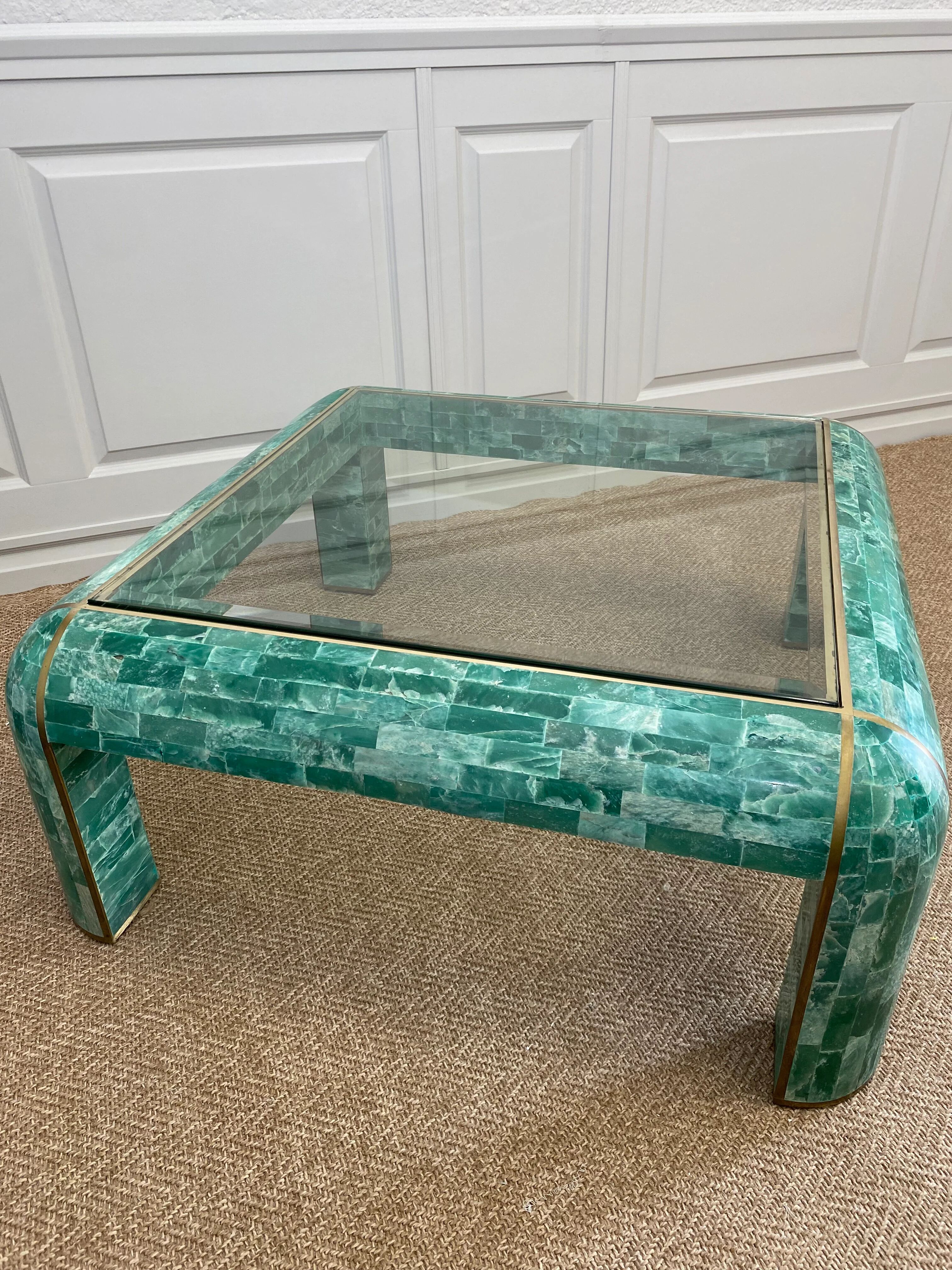 Coffee table in tessellated marble by Casa Bique 1970s Hollywood Regency (Karl Springer style)