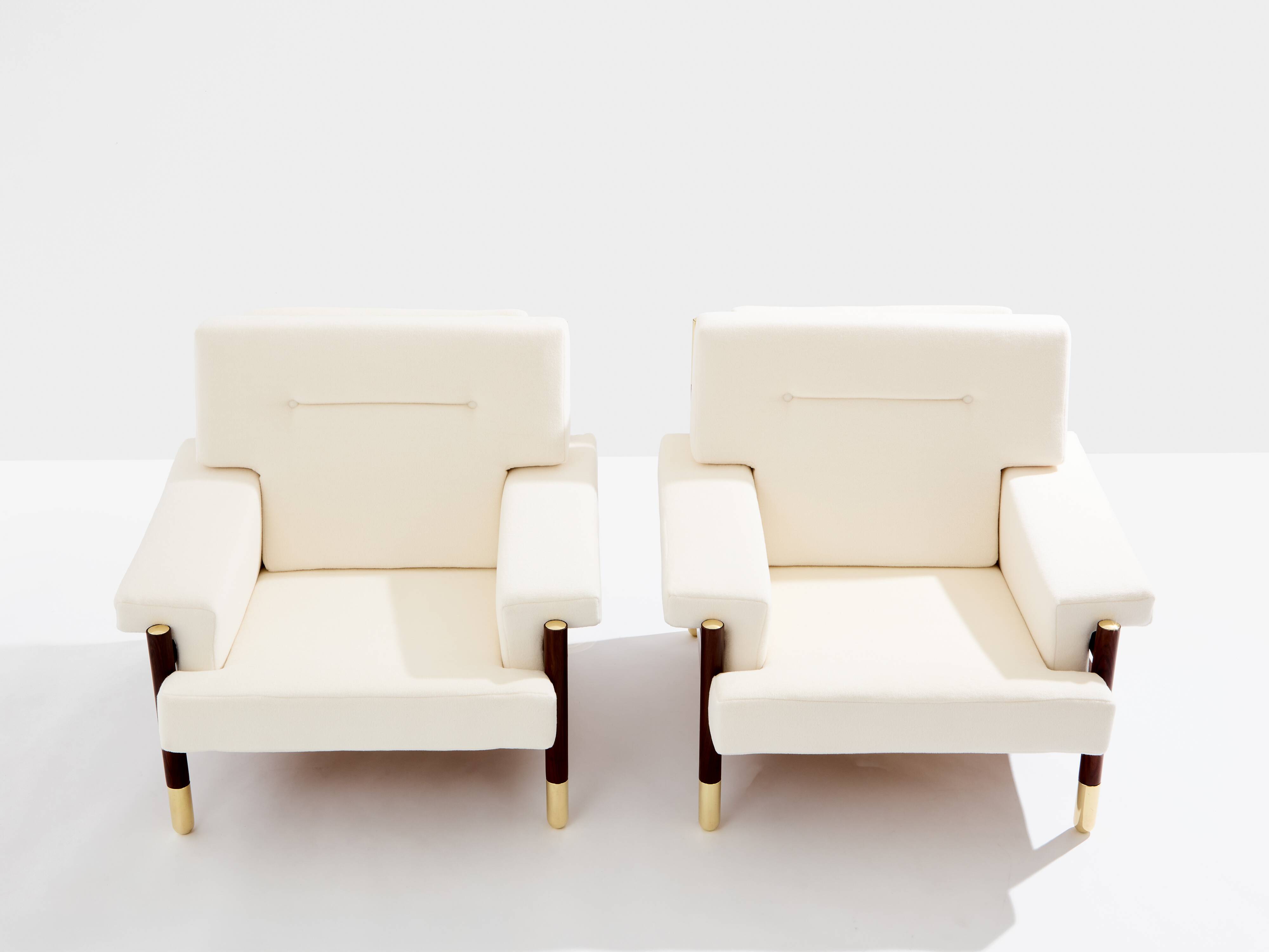 Pair of armchairs by Carlo De Carlo, rosewood, leather, brass, 1966