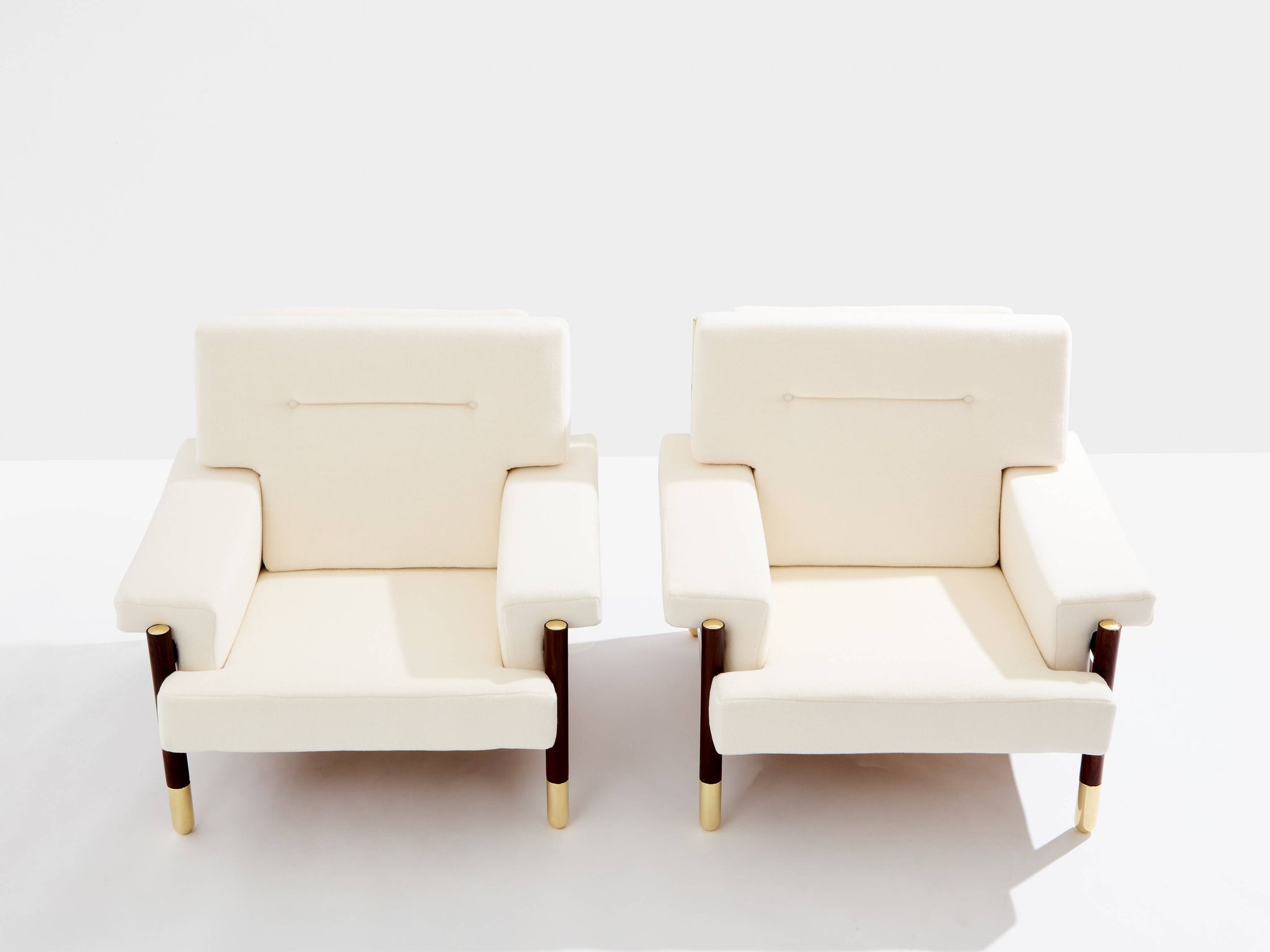 Pair of armchairs by Carlo De Carlo, rosewood, leather, brass, 1966