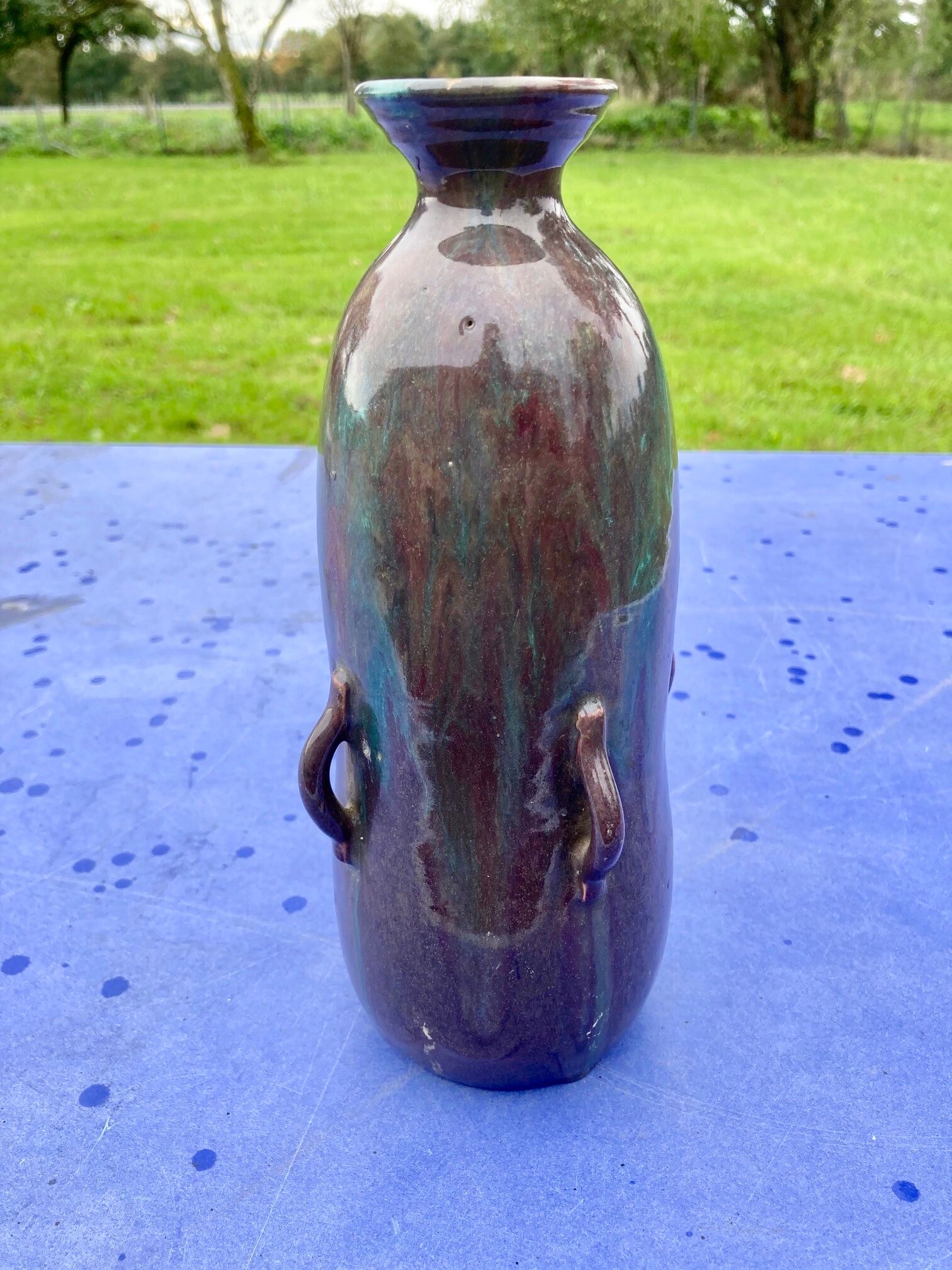 Vase coloquinte art deco in stoneware signed primavera n° 3501