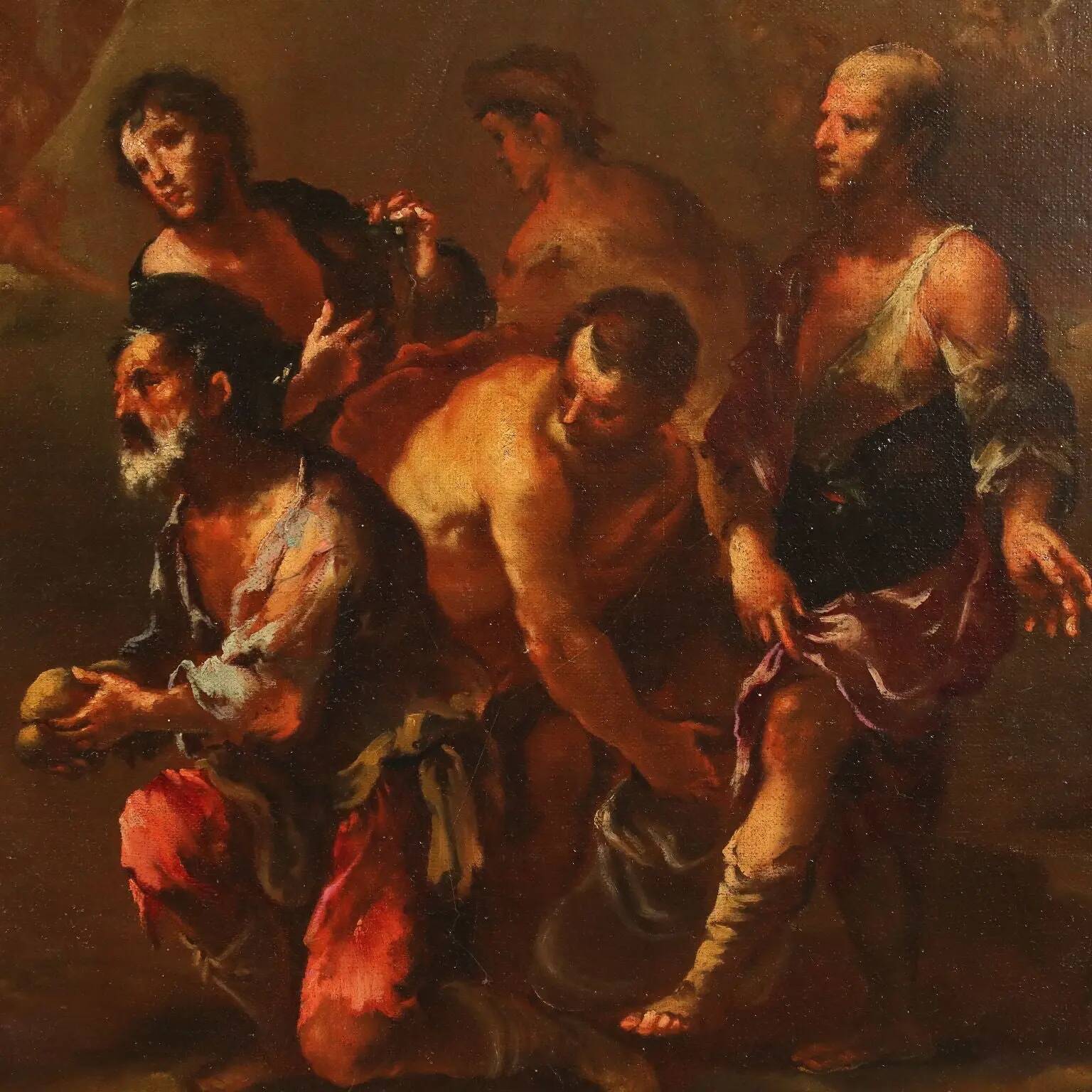 Ancient painting with a historical subject, oil on canvas, 17th century.