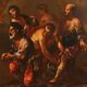 Ancient painting with a historical subject, oil on canvas, 17th century.