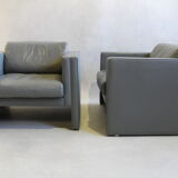 Pair of Walter Knoll gray leather armchairs design Jürgen Lange