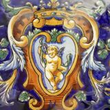 Melonniere faience Gien Renaissance decor blue background