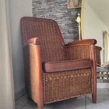 Fauteuil en rotin et osier vintage
