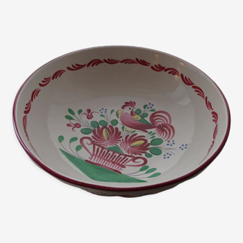 Round salad bowl St Clément France - Rooster decoration and flowery basket