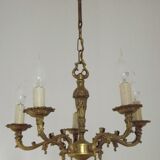 Vintage french bronze ornate detail 5 light chandelier