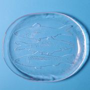 Set of 4 Vintage Kosta Boda Glass Oval Dinner Fish Plates / Sweden / 1970s