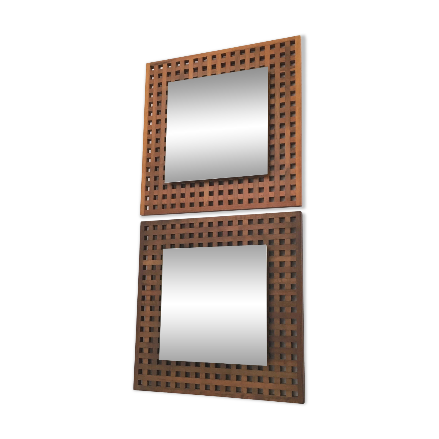 Pair of Square Walnut Mirrors Produced by Sant'Ambrogio e Deberti, Italy