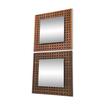 Paire de miroirs carrés en noyer, fabriqués par Sant'Ambrogio e Deberti, Italie