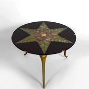 Exceptional coffee table in bronze and marble marquetry, c. 1960
