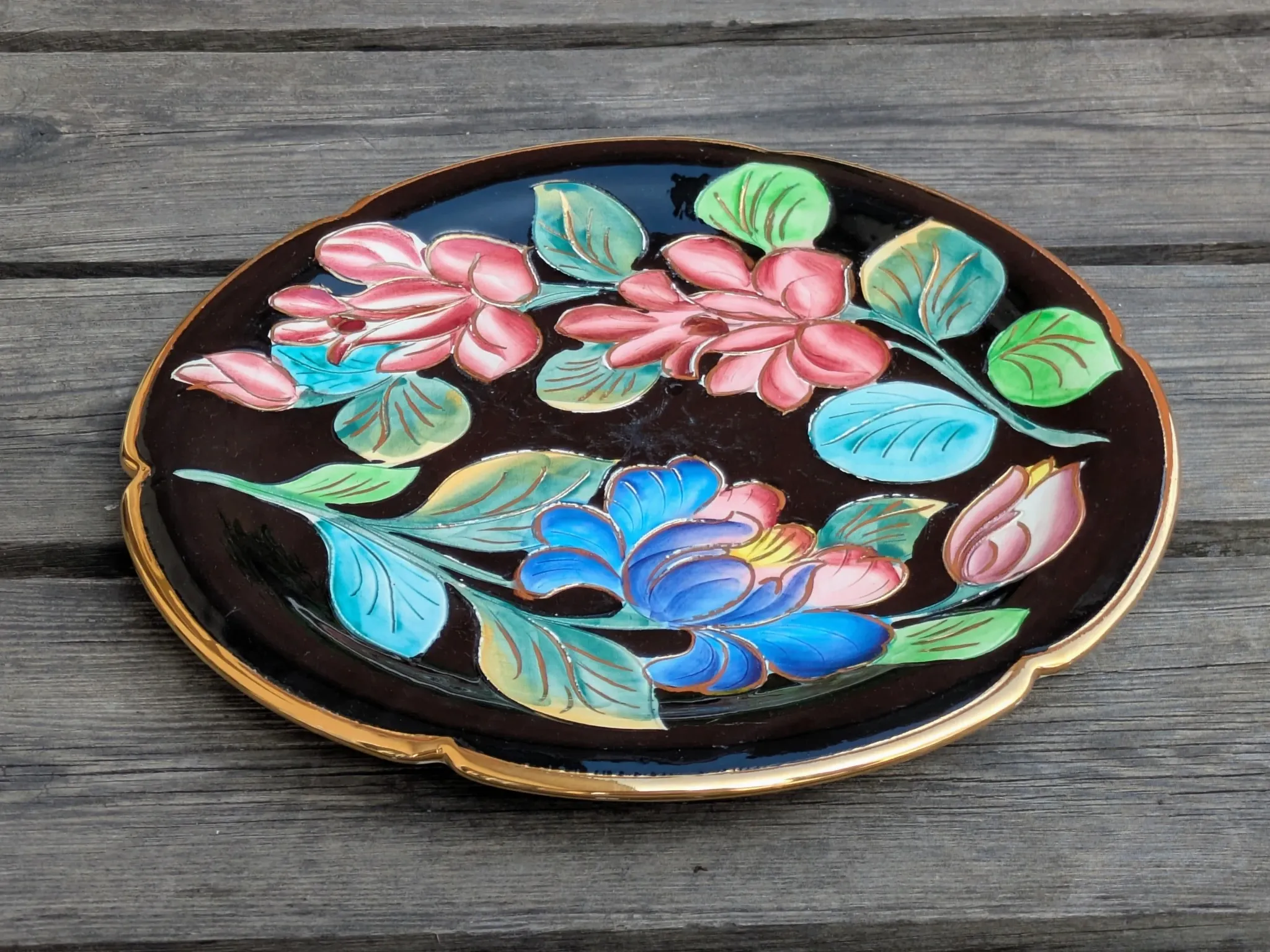 Large Decorative Enamelled Ceramic Plate — Vallauris — Floral Decoration
