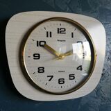 Vintage formica clock silent wall clock "Hangarter wood gray beige"