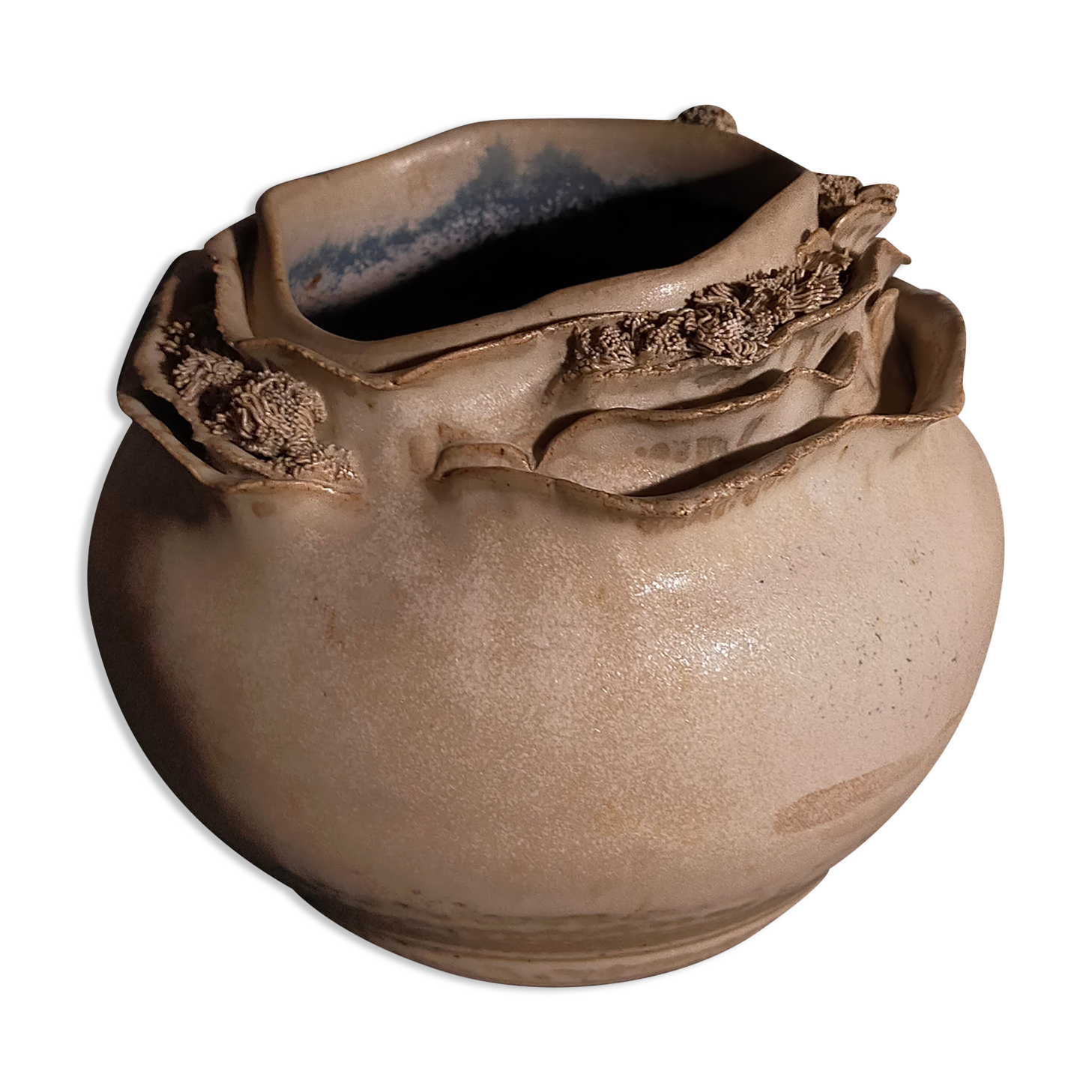 Potter's ball vase "like a flower" vintage glazed ceramic