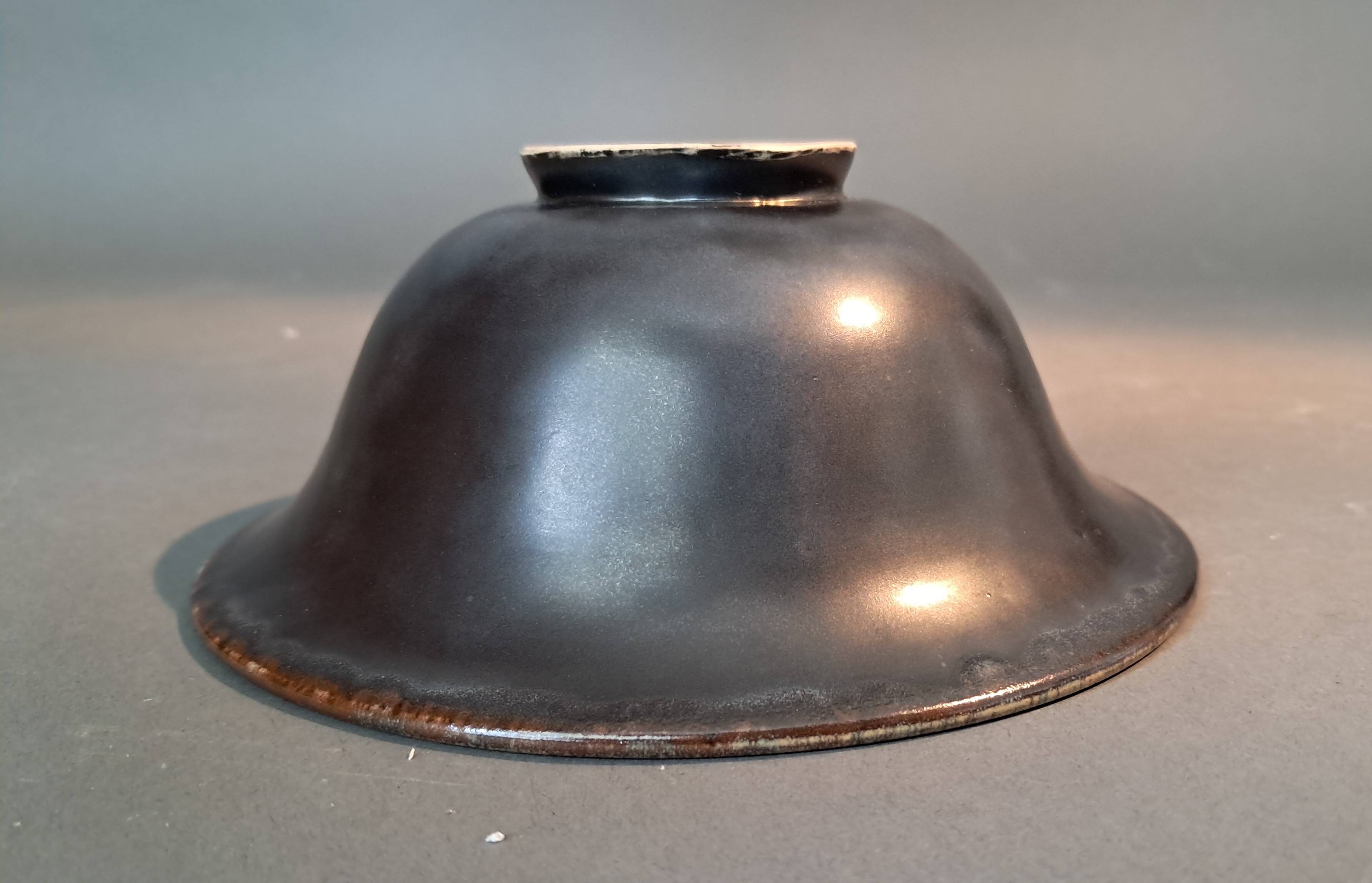 Flared cup in black and nuanced brown enameled ceramic, numbered and Sèvres stamp