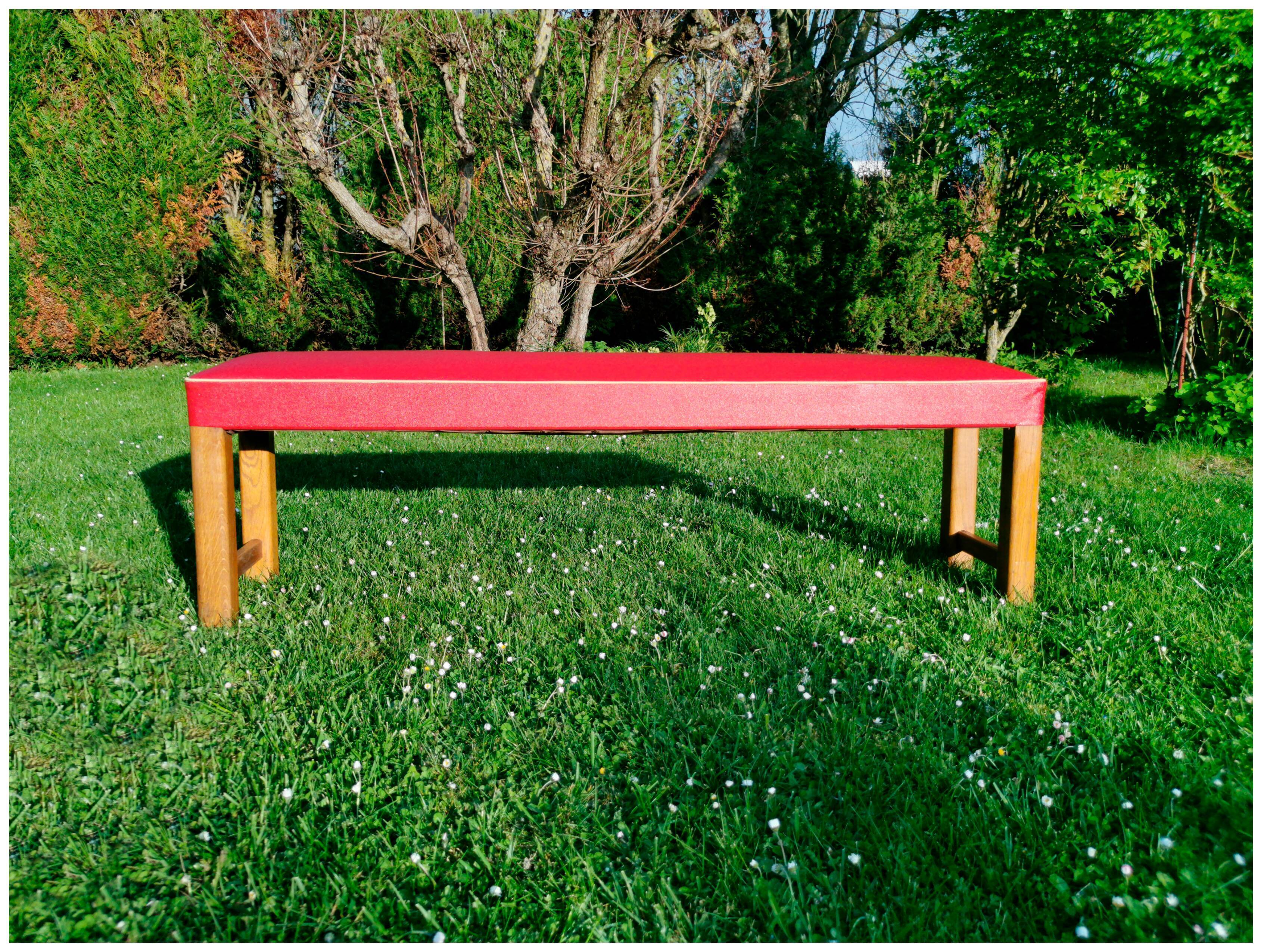 50s bench, wood and vinyl