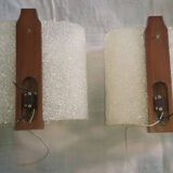 Pair of Scandinavian teak and perspex wall lights