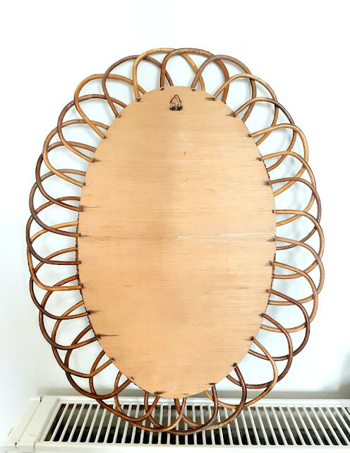 Oval rattan mirror 50 cm circa 1960
