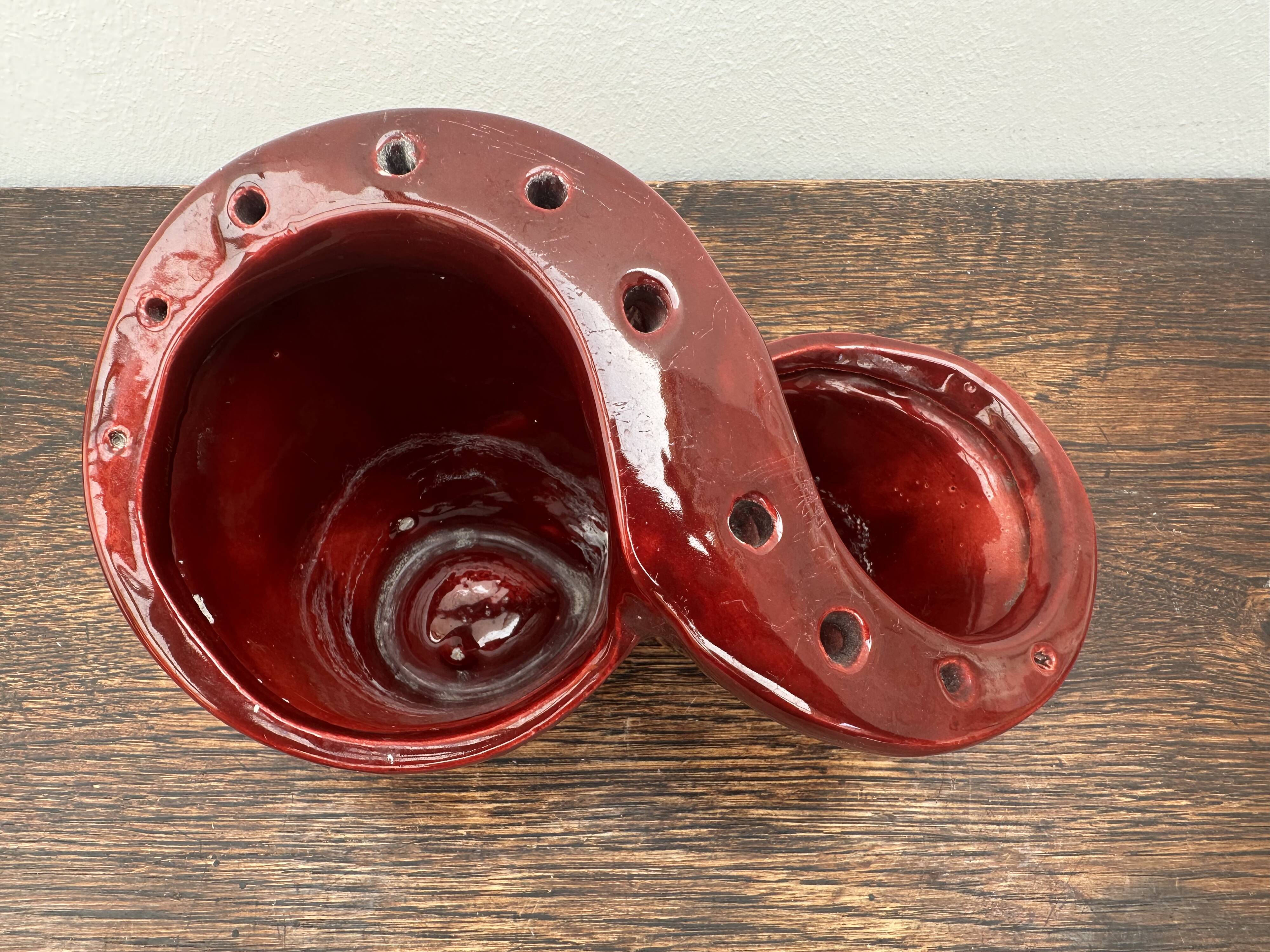 Burgundy ceramic flowerpot, 1950s