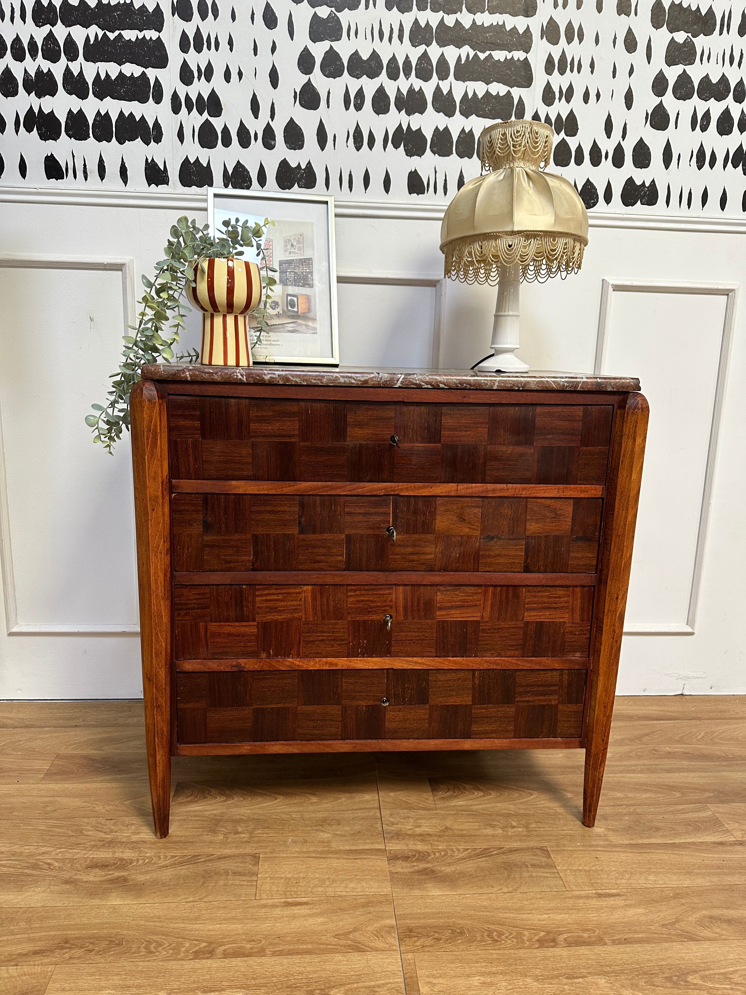 Commode vintage plateau marbre rouge