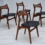 1960s, set of 4 reupholstered Danish dining chairs, design by Erik Buck.