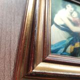 Miniature wooden frame with Vigée Lebrun and her daughter on fabric
