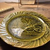 Antique molded earthenware plate – bird and wheat wheat decoration – barbotine style