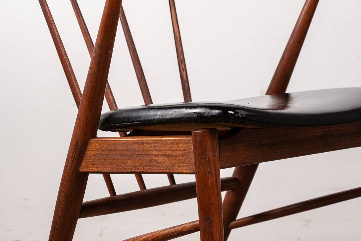 Danish armchairs in teak and skai by Helge Sibast for Sibast 1955.