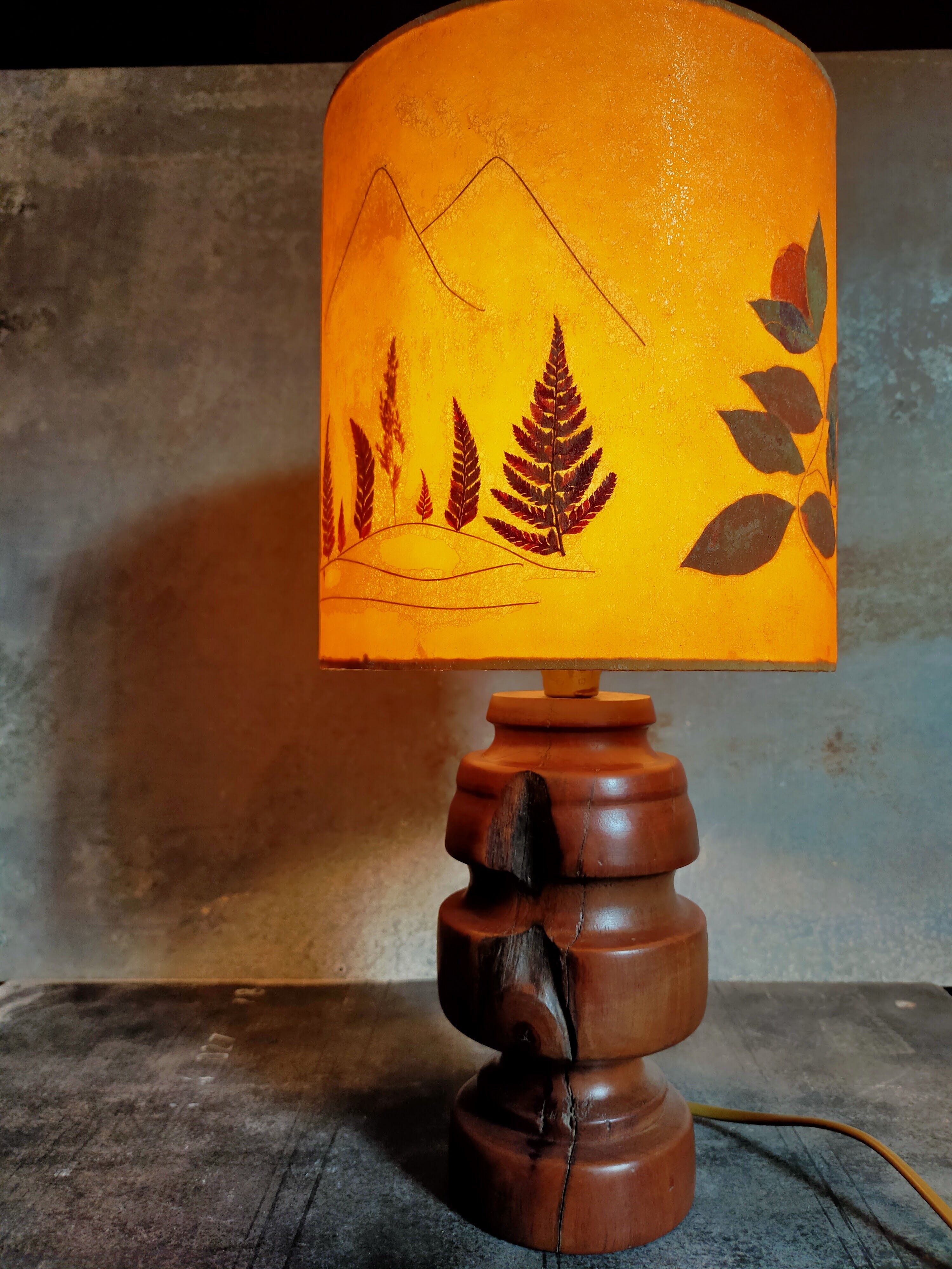 Vintage solid wood lamp and herbarium lampshade