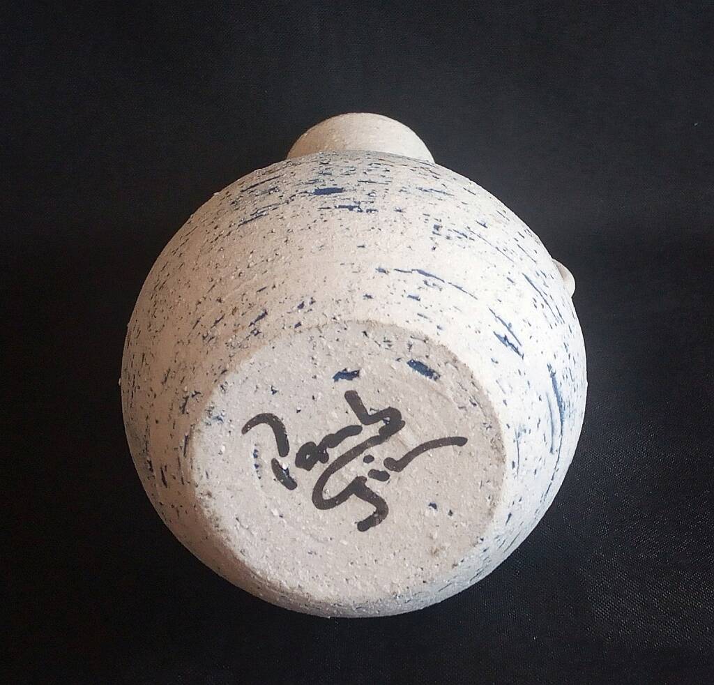 Studio Pottery Stoneware Handmade Bud Vase Blue Accent Signed
