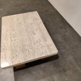 Vintage travertine and wooden coffee table, 1970s