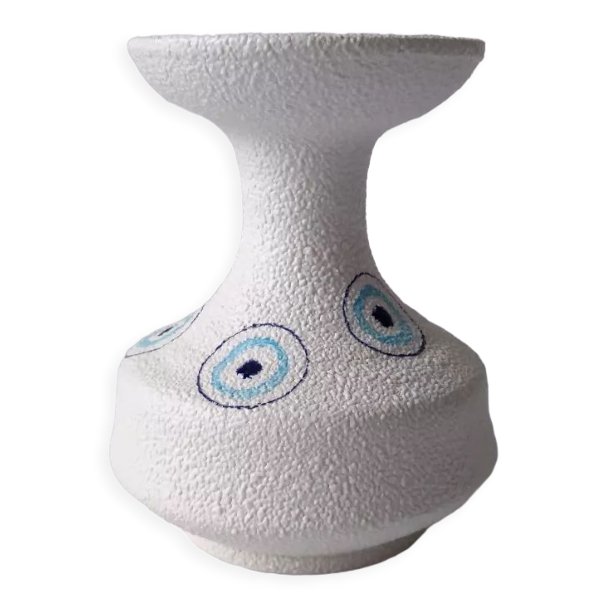 White and blue ceramic vase with italian relief