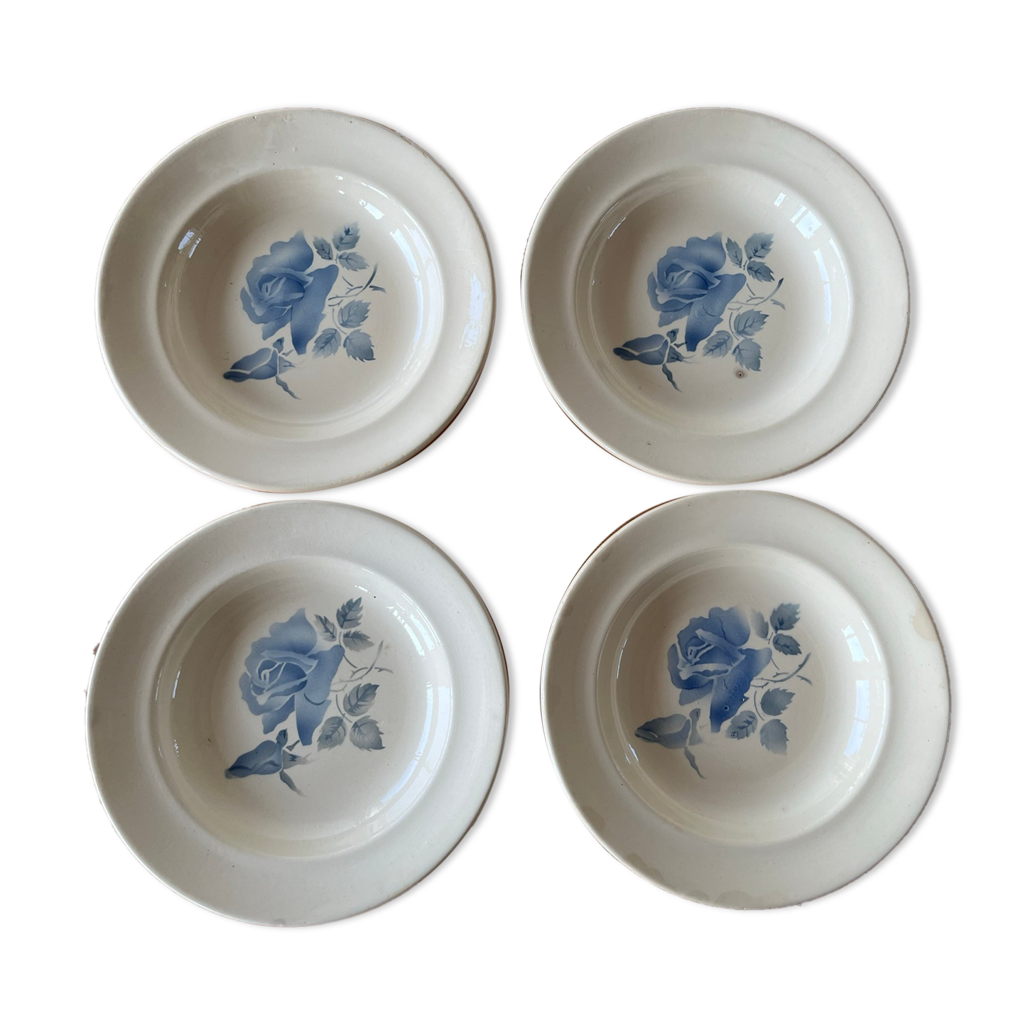 4 old hollow plates Digoin & Sarreguemines "pink pattern"