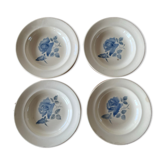 4 assiettes anciennes creuses Digoin & Sarreguemines "motif roses"