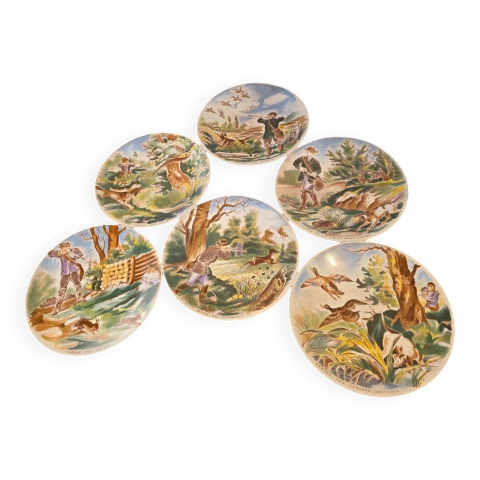 Set of 6 dessert plates Sarreguemines DV - Vintage Hunting Decor (1920)