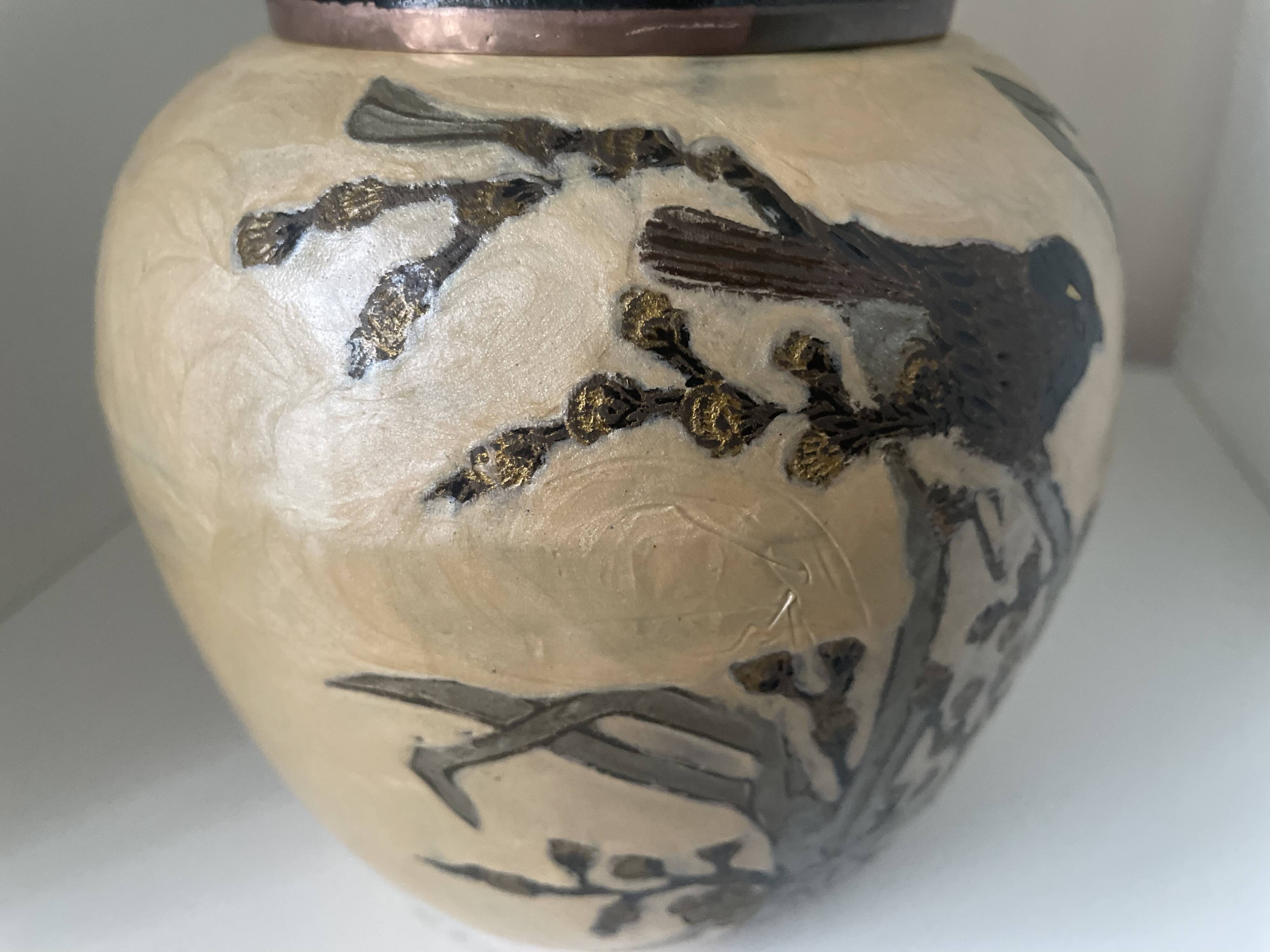 Enameled brass lidded pot