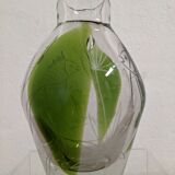 Engraved glass vase decorated with fish from the 60s/70s