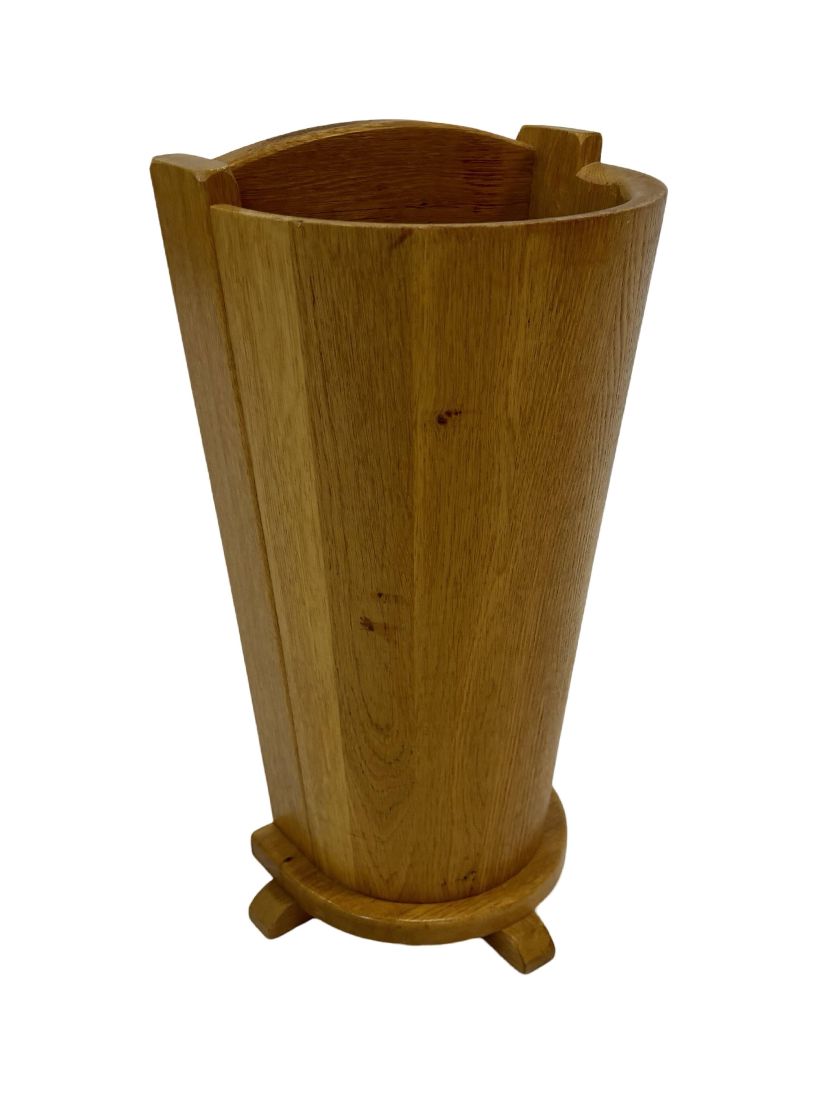 Vintage umbrella holder in oak basket storage design of the 1960s minimalist design