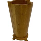 Vintage umbrella holder in oak basket storage design of the 1960s minimalist design