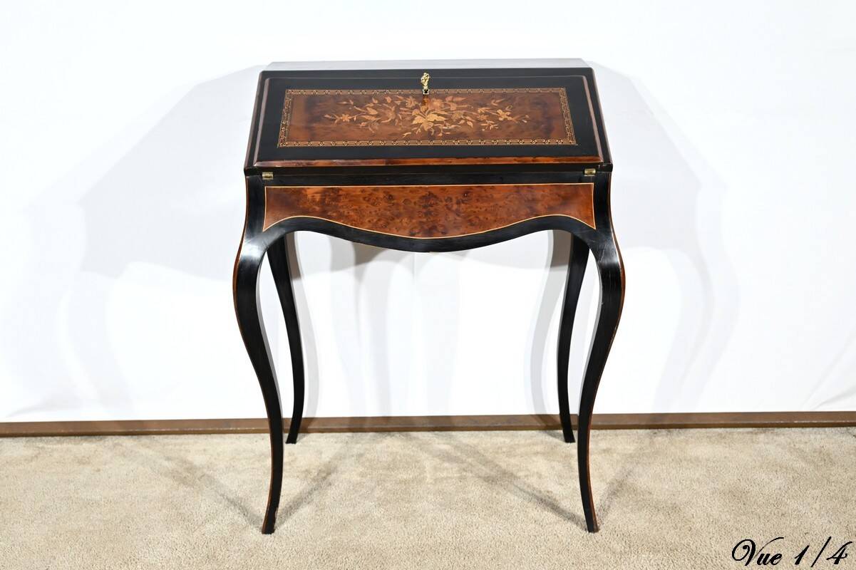 Blackened pearwood and amboyna sloping desk, Napoleon III period, mid-19th century
