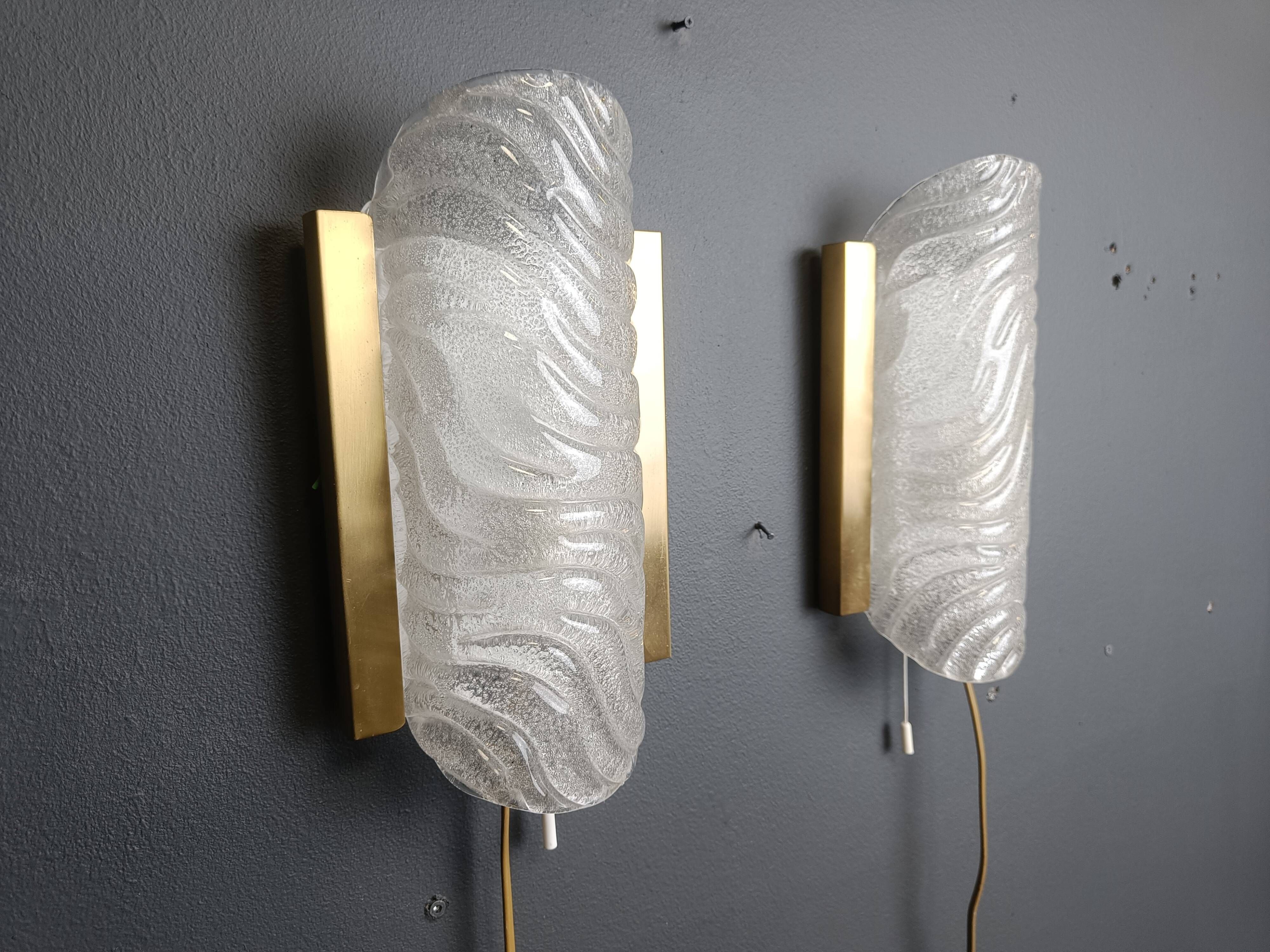 Pair of brass and glass wall lights by Fischer Leuchten, 1960s
