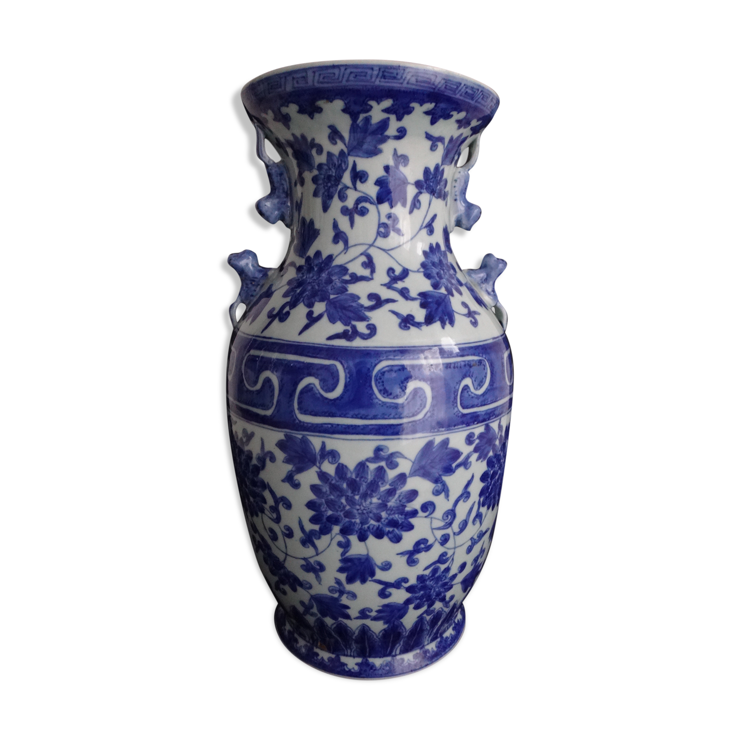 Vase balustre chinois blanc bleu