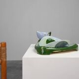 Rare Art Nouveau ceramic 3-piece asparagus set by Julius Dessler, Austria