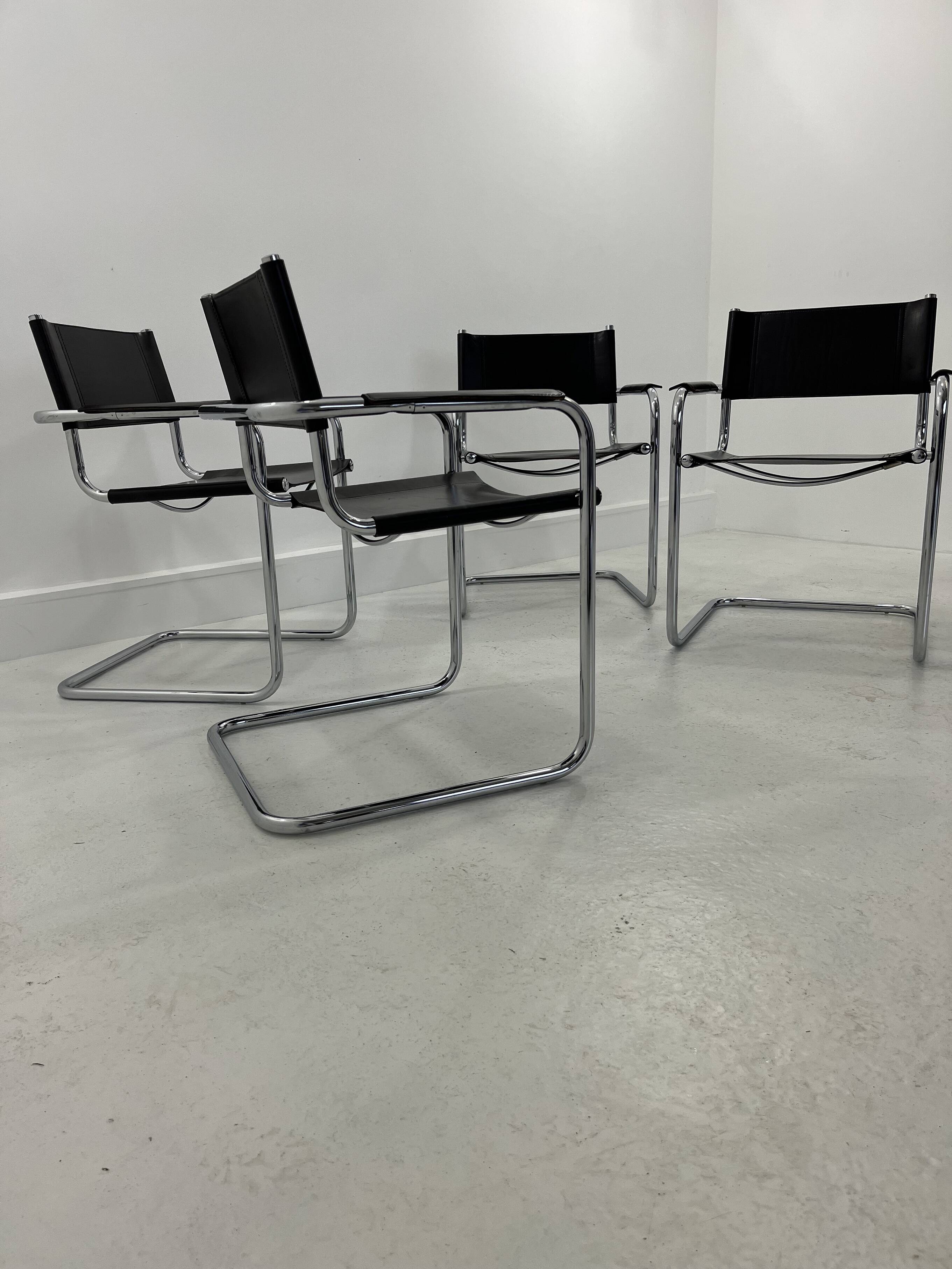 Leather Chairs, Italy, 1970s, Set of 4 ,dark brown