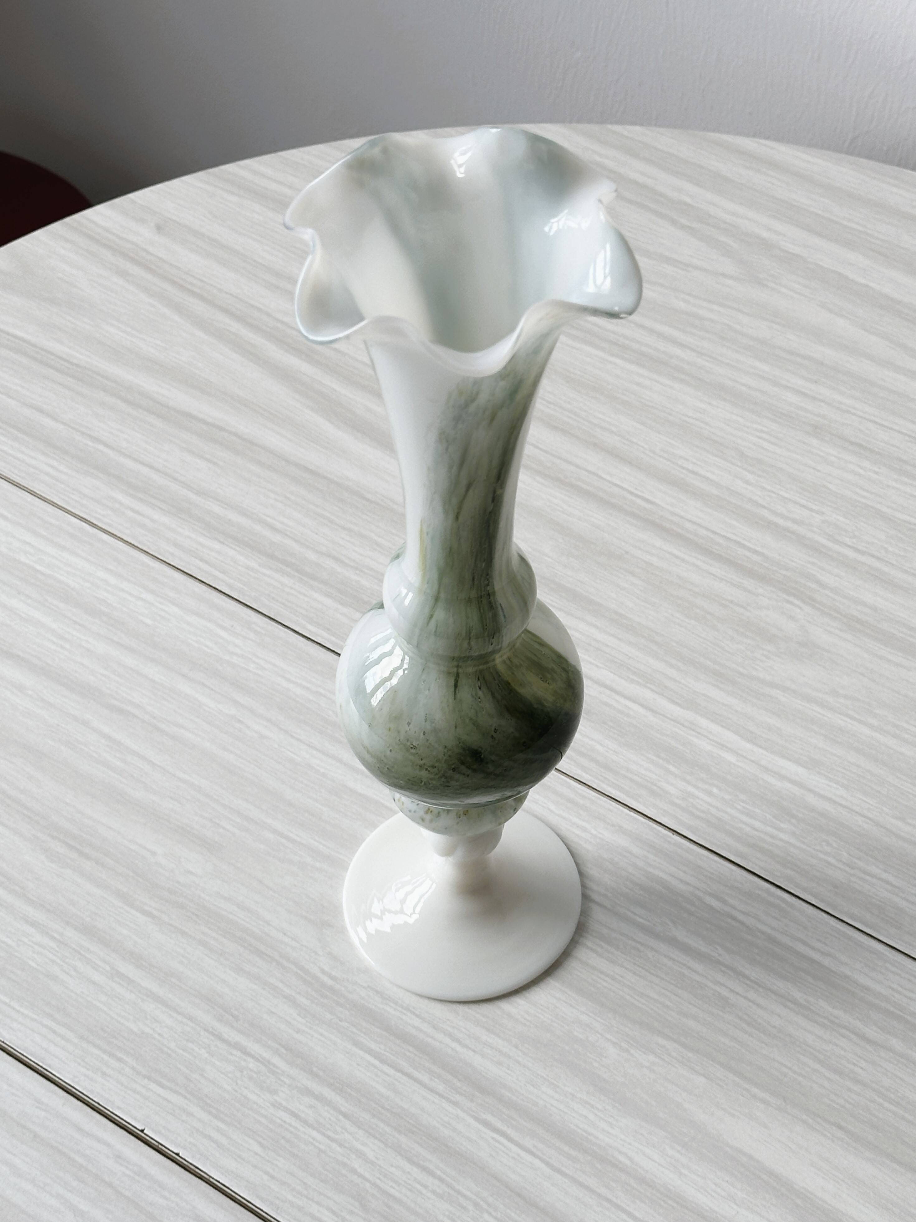 Green and white opaline soliflore vase.