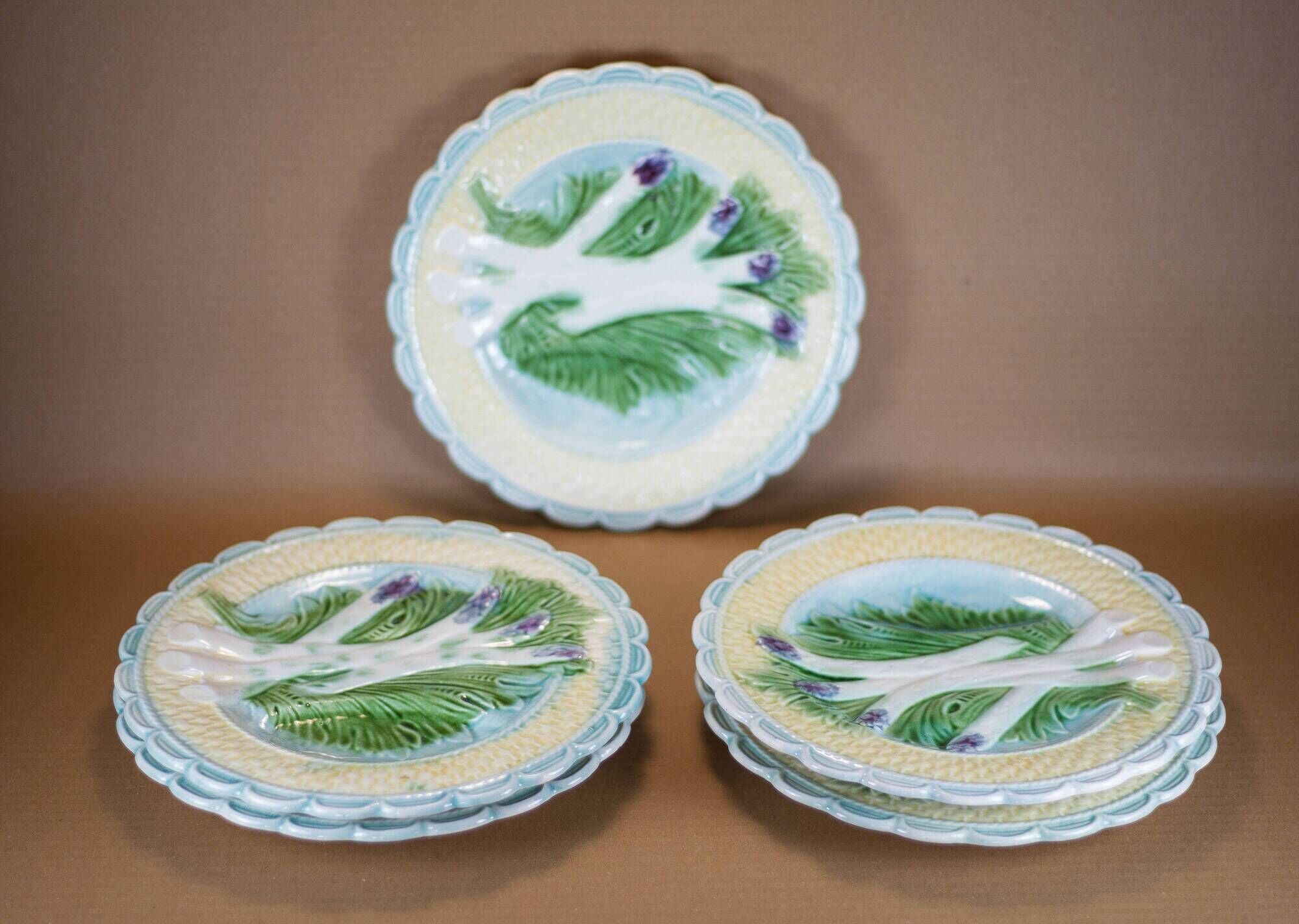 Old asparagus plate X 5, French slushie plate Salins-les-bains