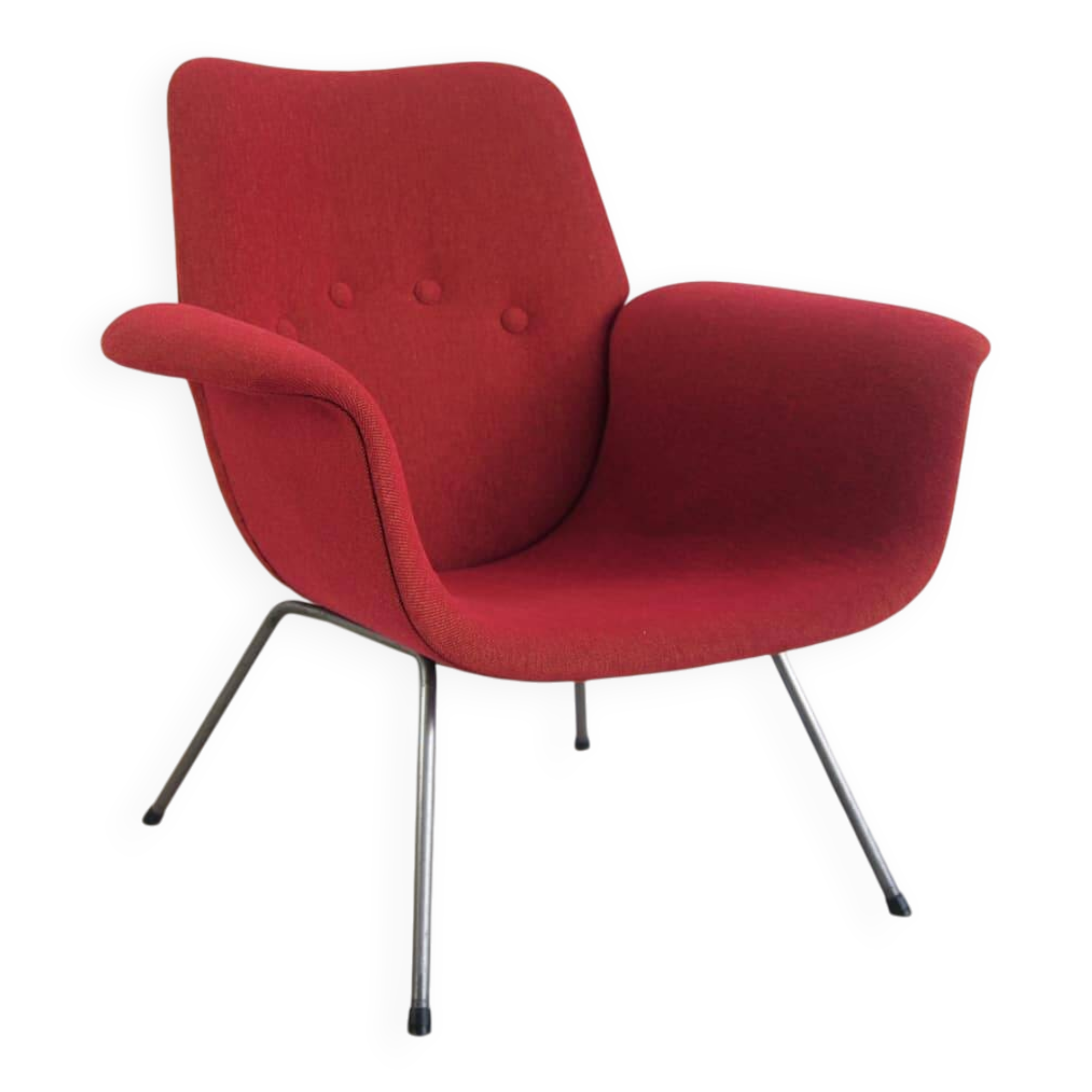 Red armchair with metal legs