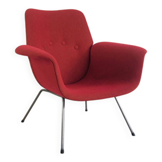 Red armchair with metal legs