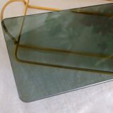 Serving tray in brass and Italian green smoked glass 50s